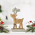 Figurka drewniana uroczy RENIFER z dzwoneczkami i srebrnymi błyszczącymi rogami