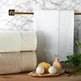 Ręcznik kąpielowy 70x140 cm bawełniany kolor beżowy zdobiony wzorem geometrycznym 500 g/m2 LAYLA