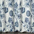 Zasłona szyta na taśmie 5 cm kremowo granatowa z miękkiej tkaniny o naturalnym splocie z kwiatowym wzorem