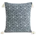 Poszewka na poduszkę 45x45 cm granatowo, kremowa w stylu boho zdobiona chwostami na rogach poszewki FABIA