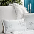 Poszewka na poduszkę 30x50 cm biało srebrna zdobiona błyszczącym wzorem i wypustką na brzegach