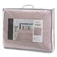 Narzuta z tkaniny o strukturze lnu różowa 170x210 cm pikowana w wzór jodełki LEN 3 Eurofirany Premium