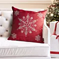 Poszewka na poduszkę świąteczna 45x45 cm czerwono, srebrna przetykana błyszczącą nicią i haftem śnieżynek