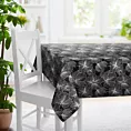 Obrus szyty czarno srebrny z tkaniny welwetowej zdobionej delikatnie połyskującym drukiem