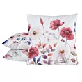Poszewka na poduszkę 45x45 cm welwetowa biało, czerwona zdobiona nadrukiem letnich kwiatów MINK