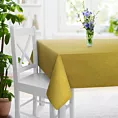 Obrus szyty musztardowy z miękkiej w dotyku tkaniny szenilowej