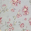 Zasłona biało, różowa zdobiona nadrukiem subtelnych kwiatów ze złotymi akcentami z etaminy 140x250 cm przelotka KALINA