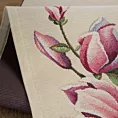 Bieżnik na stół naturalno, różowy 45x140 cm gobelinowy zdobiony motywem kwiatów magnolii