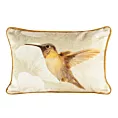 Poduszka welwetowa LINO z nadrukiem kolibra i z kontrastującą wypustką na brzegach, dwustronna