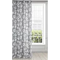 Zasłona popielato, biała w kwiaty o płóciennym splocie 140x250 przelotka - FABIA