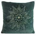 Poszewka na poduszkę świąteczna  45x45 cm ciemnozielono, szampańska z przyjemnego futerka zdobiona haftem śnieżynki