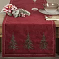 Bieżnik świąteczny na stół 40x183 cm bordowo, zielona zdobiony haftem choinek