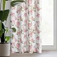 Zasłona biało, różowa zdobiona nadrukiem kwiatów 140x250 cm przelotka AVANI