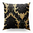 Poszewka szyta czarno złota z szenilowej tkaniny w klasyczny wzór ornamentowy przetykany błyszczącą nicią