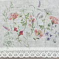 Zazdrostka biało, zielona z etaminy z nadrukiem letnich kwiatów polnych i koronką 150x30 cm tunel SYLWIA