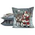 Poszewka na poduszkę 45x45 cm bawełniana, gobelinowa popielato, czerwona zdobiona nadrukiem Mikołaja GOB