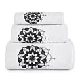 Zestaw ręczników bawełnianych na prezent 3 szt kolor biały,czarny z haftowanym motywem lotosu 380g/m2 LOTUS