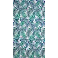 Zasłona biało, granatowa zdobiona nadrukiem palmowych liści 140x250 cm przelotka - PALMAS