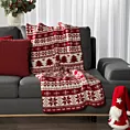 Koc akrylowy 130x150 cm czerwono, biały ze świątecznym motywem skandynawskim IZA