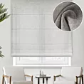Roleta rzymska jasnoszara z delikatnej w dotyku etaminy w stylu eko z efektem kreszowania, wykończona obciążnikiem