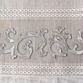 Firana biało, szara zdobiona mereżką, ornamentowym wzorem z welwetu 140x270 cm przelotka ANNE DIVA LINE