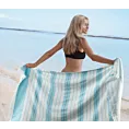 Ręcznik plażowy 90x170 cm bawełniany kolor biały,turkusowy z nadrukiem kontrastujących paseczków i frędzli 350 g/m2 MILOS