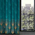 Zasłona turkusowa ze złotym wzorem z welwetu 140x250 cm przelotka - L OTOS 1 - Limited Collection