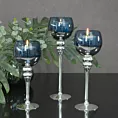 Świecznik bankietowy szklany CLOE na wysmukłej nóżce srebrno-granatowy