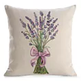 Poszewka na poduszkę 45x45 cm bawełniana, gobelinowa naturalno, zielona  z motywem lawendy GOBELIN