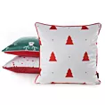 Poszewka na poduszkę świąteczna 45x45 cm biało, czerwona zdobiona nadrukiem choinek i elegancką wypustką