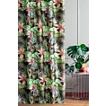 Zasłona szyta na taśmie 5 cm CARLITA czarno zielona z miękkiej tkaniny typu blackout drukowanej w botaniczny wzór