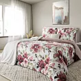 Pościel 220x200 cm z satyny bawełnianej kolor biało, bordowy z motywem kwiatów SPRING 74