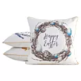 Poszewka na poduszkę 45x45 cm biało, brązowa z motywem wielkanocnym z elegancką lamówką WIOSNA 51