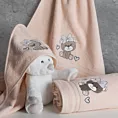 Ręcznik kąpielowy dziecięcy 100x100 cm bawełniany kolor jasnopomarańczowy z kapturem i haftem misia 350g/m2 BABY 65