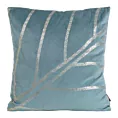 Poszewka na poduszkę 45x45 cm welwetowa niebieska z błyszczącym nadrukiem liści BLINK 38