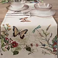 Bieżnik na stół naturalno, czerwony 45x140 cm gobelinowy z nadrukiem letnich kwiatów z motylami