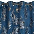 Zasłona welwetowa granatowo, szampańska z błyszczącym nadrukiem palmowych liści 140x250 cm przelotka - GLORIA 2