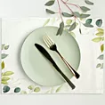 Serwetka na stół biało, zielona 30x40 cm bawełniana NATU 6 zdobiona nadrukiem liści