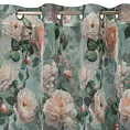 Zasłona miętowa w różowe róże z efektem akwareli z etaminy 140x250 cm przelotka INKA
