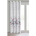 Zasłona srebrno różowa z kwiatowym nadrukiem, z lekkiej mikrofibry 140x250 cm przelotka - LEA - Design 91