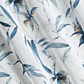 Firana biało, niebieska z etaminy z nadrukiem egzotycznych liści półprzezroczysta 140x250 cm przelotka