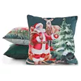 Poszewka na poduszkę 45x45 cm welwetowa kolor ciemnozielony czarny zdobiona uroczym motywem świątecznym