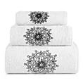 Zestaw ręczników bawełnianych na prezent 3 szt kolor biały, czarny z haftowanym motywem rozety 380g/m2 ROSETTE