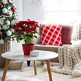 Poszewka na poduszkę 45x45 cm świąteczna czerwono, biała z motywem kraty i wypustką na brzegach GRID