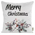 Poszewka na poduszkę 45x45 cm welwetowa, biało czarna ze świątecznym motywem SNOW