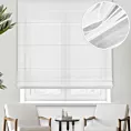 Roleta rzymska biała z połyskliwej tkaniny PERU, wykończona obciążnikiem