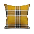 Poszewka szyta musztardowo naturalna z grubej, szenilowej tkaniny w elegancką kratę