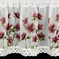 Zazdrostka biała z etaminy zdobiona nadrukiem bordowych kwiatów i koronką 30x150 cm tunel ISA