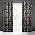 Zasłona welwetowa czarno, zielona ze wzorem roślinnym 140x250 cm przelotka - BECKY