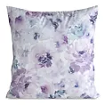 Poszewka na poduszkę 45x45 cm welwetowa biało, fioletowa zdobiona nadrukiem letnich kwiatów MINK